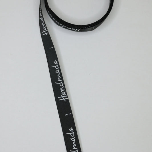 10mm Black Handmade Printed Ribbon 1m