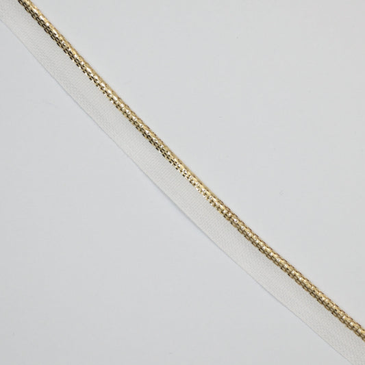 10mm White Piped Cord With Metallic Gold Edge Trim 2m