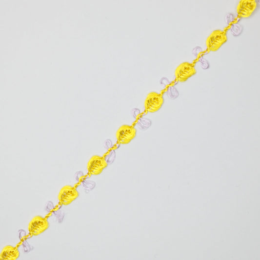 10mm Yellow with Lilac Silky Rose Lace Trim 3m