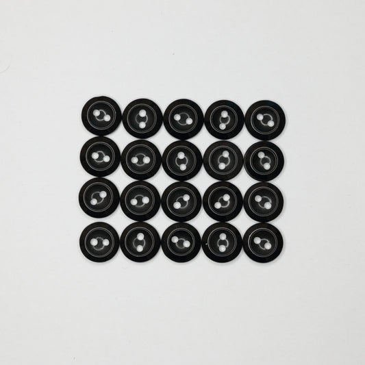 12mm Black Glossy Plastic 2H Buttons 20pk