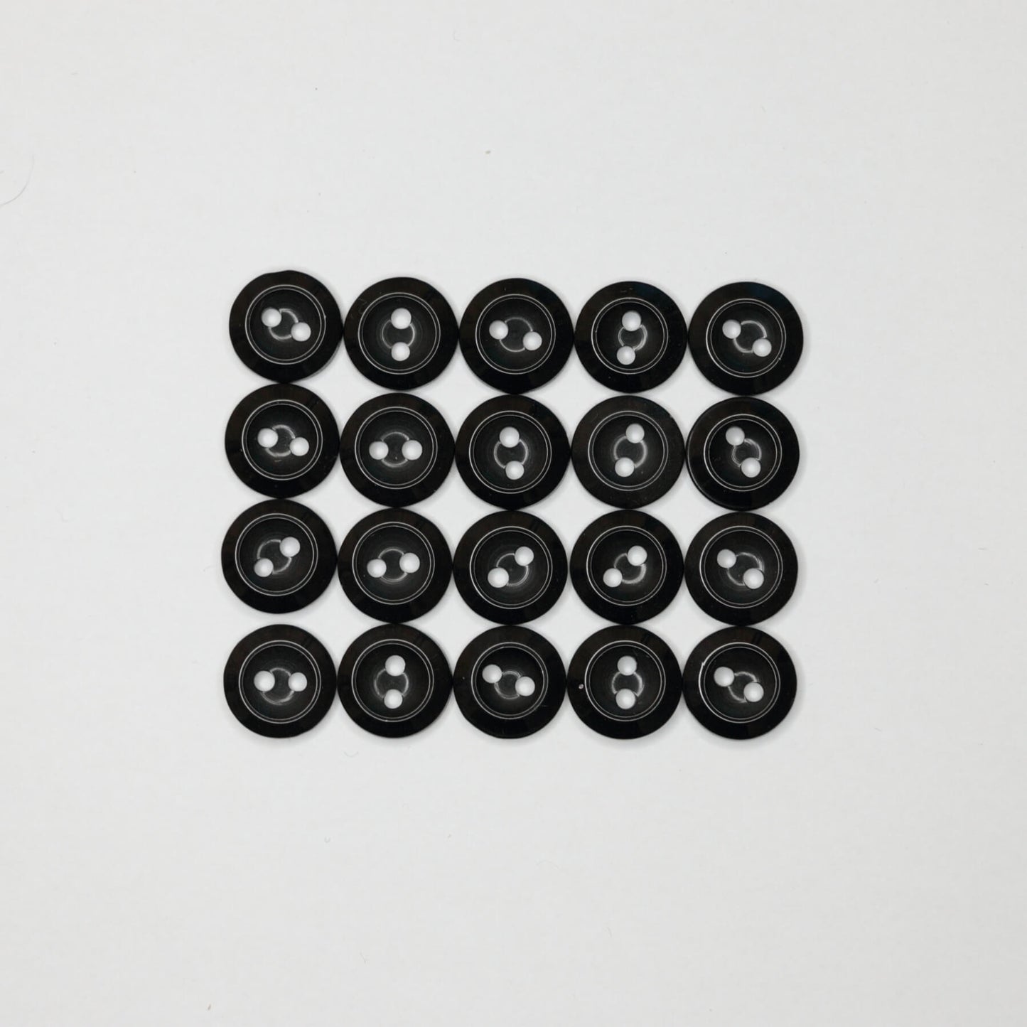 12mm Black Glossy Plastic 2H Buttons 20pk