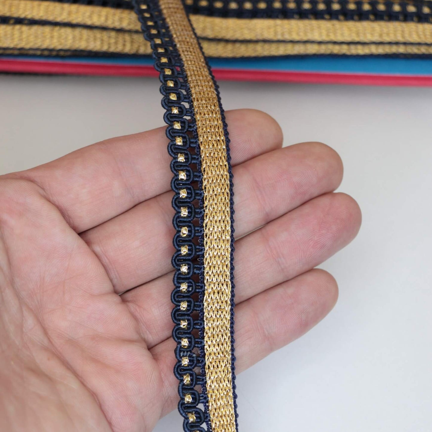 18mm Navy & Gold Wavy Edge Trim per/metre