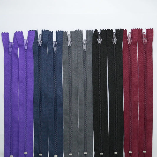 20cm Dark Multicolour Self-Locking Nylon Zippers 10pk