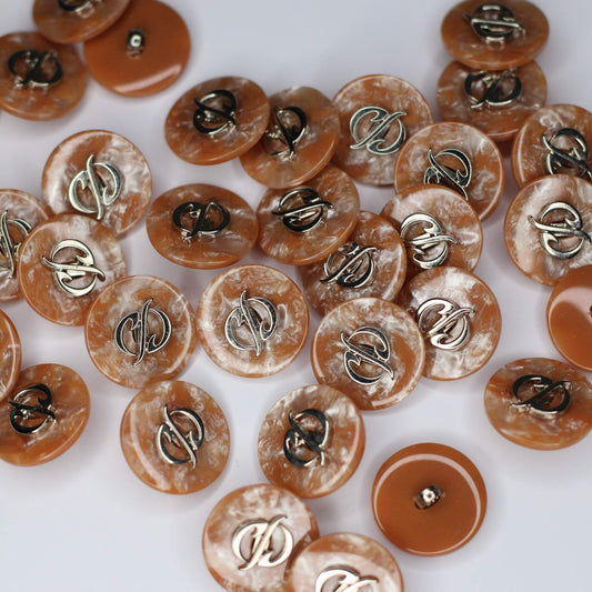 20mm Brown/Silver S Pearlescent Shank-Hole Button 10pk