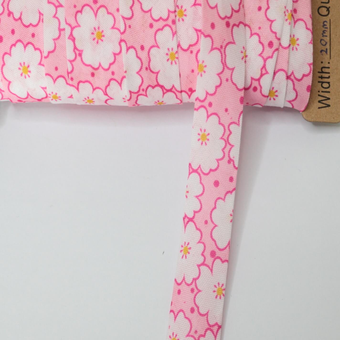 20mm Pink Flower Polyester Bias-Binding 1m