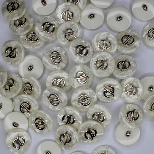 20mm White/Silver S Pearlescent Shank-Hole Buttons 10pk