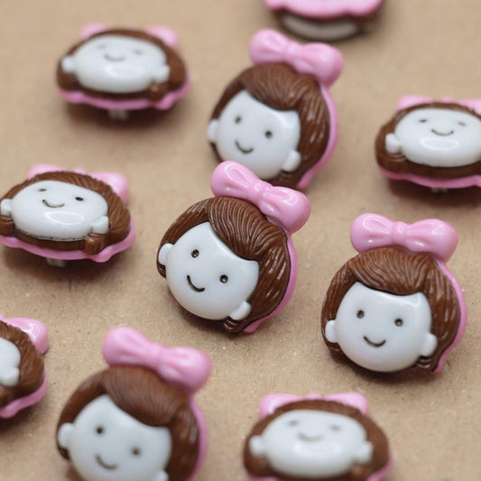 23mm Pink Bow Girl Shank-Hole Nylon Buttons 10pk