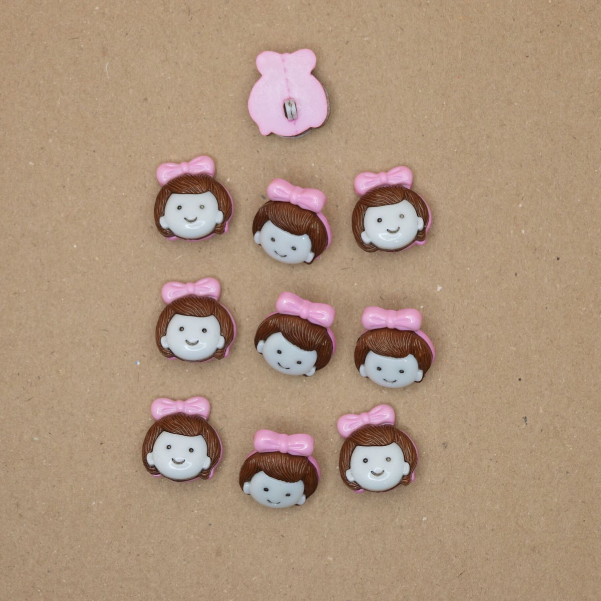 23mm Pink Bow Girl Shank-Hole Nylon Buttons 10pk