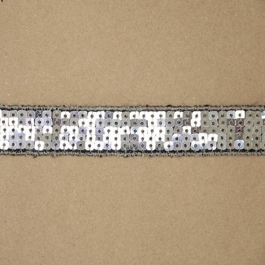 24mm Soft Silver Square Sequin Trim With Straight Braid Edge per/metre