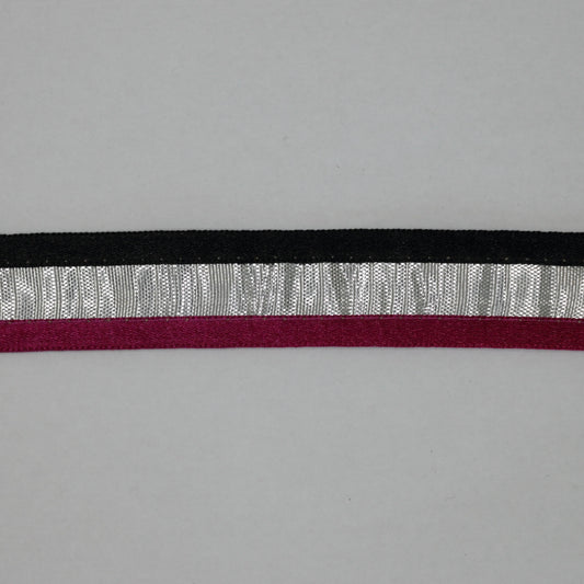 25mm Black/Burgundy Silver Trim per/metre