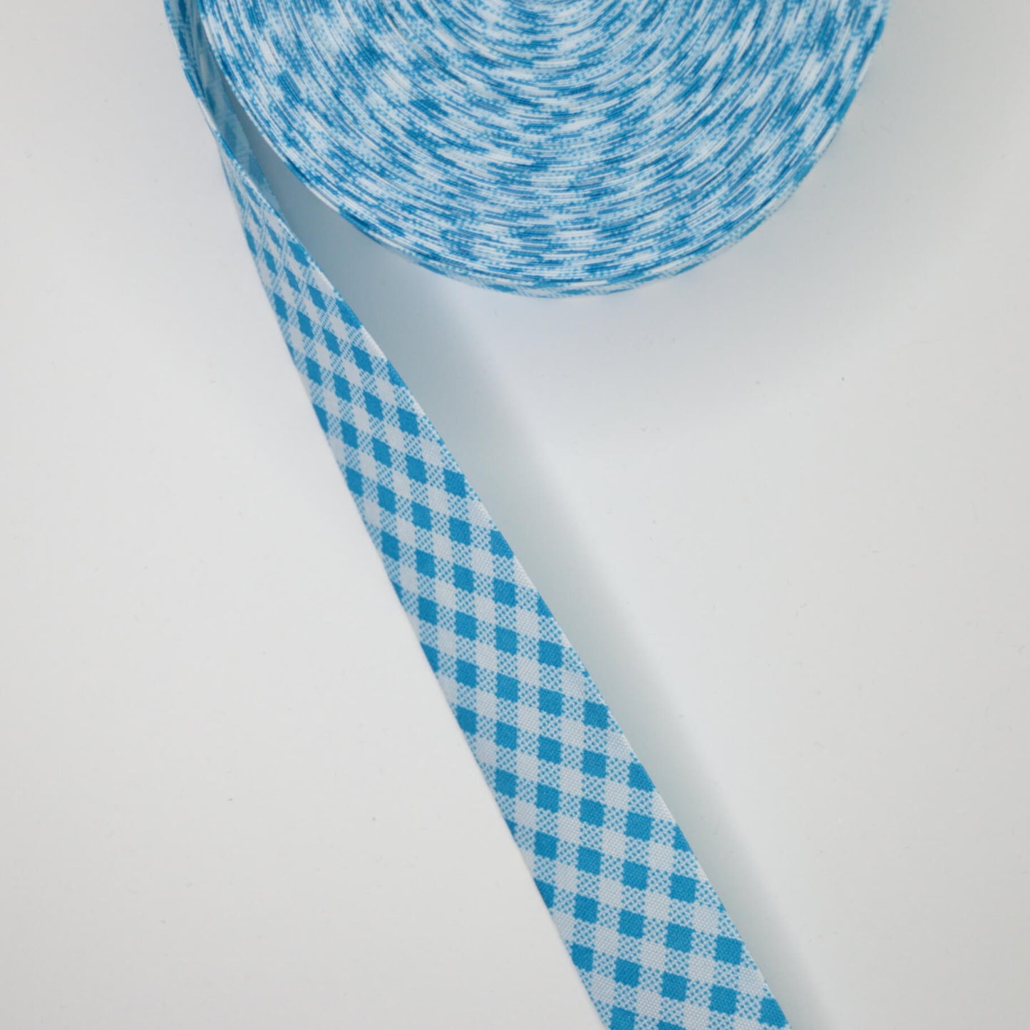 25mm Blue Check Poly Printed Bias-Binding 1m