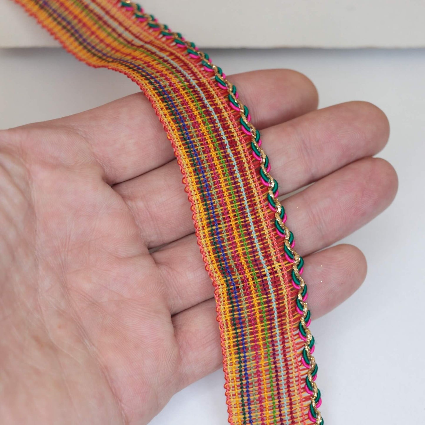 25mm Colourful Woven Trim w/Gold Edge per/metre