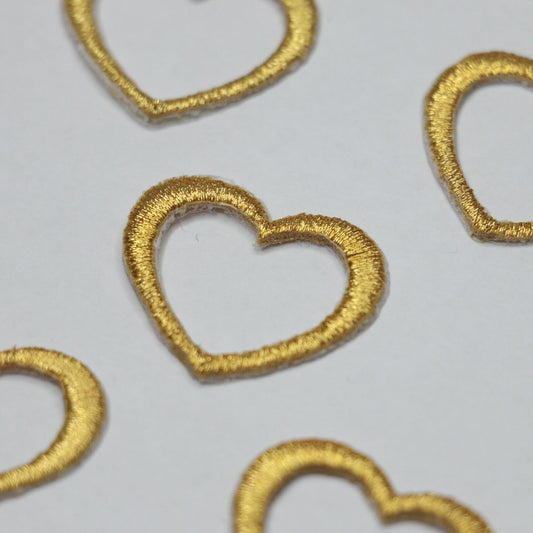 26mm x 21mm Gold Embroidered Heart Iron-On Motifs 5pk