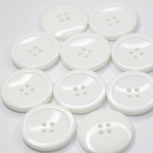 27mm White 4H Plastic Buttons 10pk