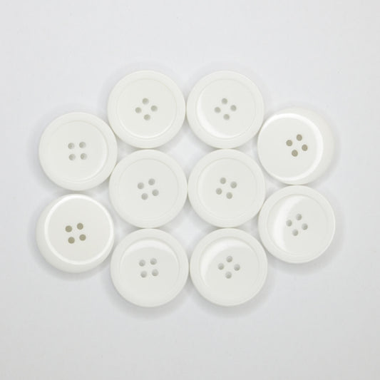 27mm White 4H Plastic Buttons 10pk