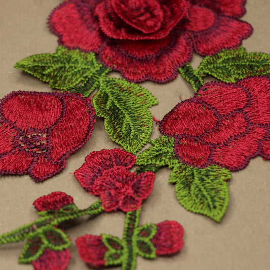 30cm x 13cm Red Embroidered Floral Appliques 2pk