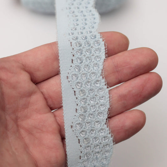 30mm Light Blue Stretch Lace Shiny-Spot Trim per/metre