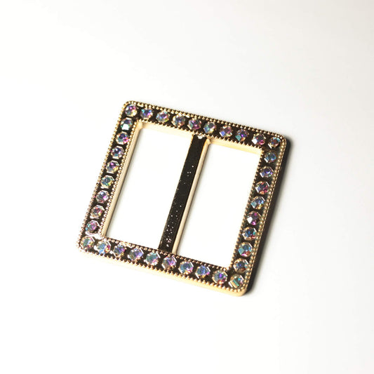40mm Gold & Gems Plastic Square Belt Buckle