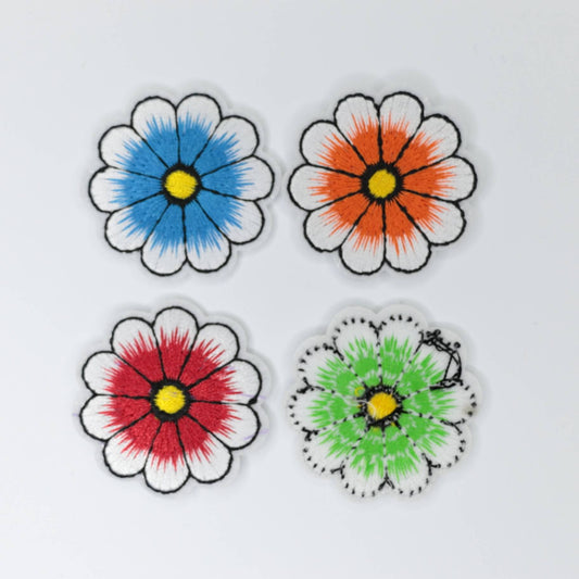 40x40mm Mixed Colourful Flower Iron-On Embroidered Patches 4pk