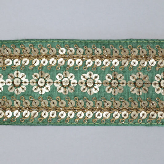 60mm Green/Gold Flower Trim per/metre