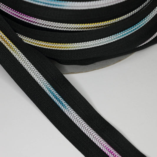 6mm Black Rainbow Zipper Tape 1m