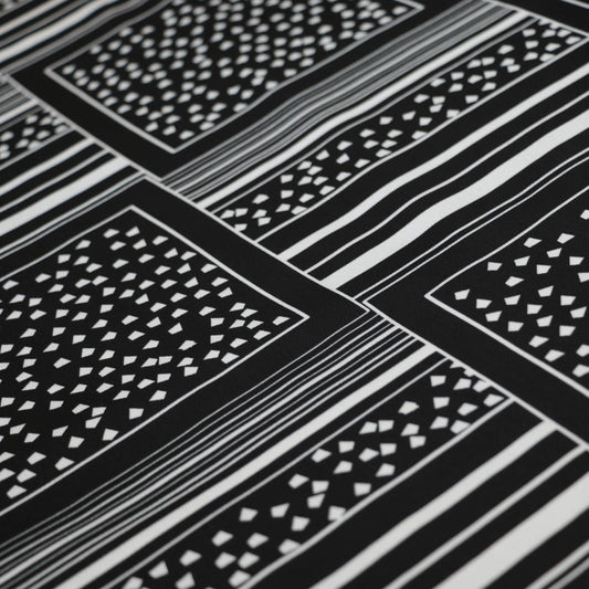 B&W Abstract Squares Bubble Crepe per/metre