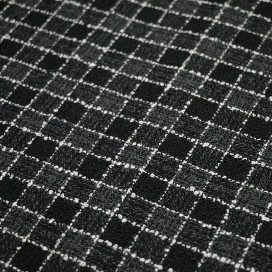 Black Check Wool Blend Boucle per/metre