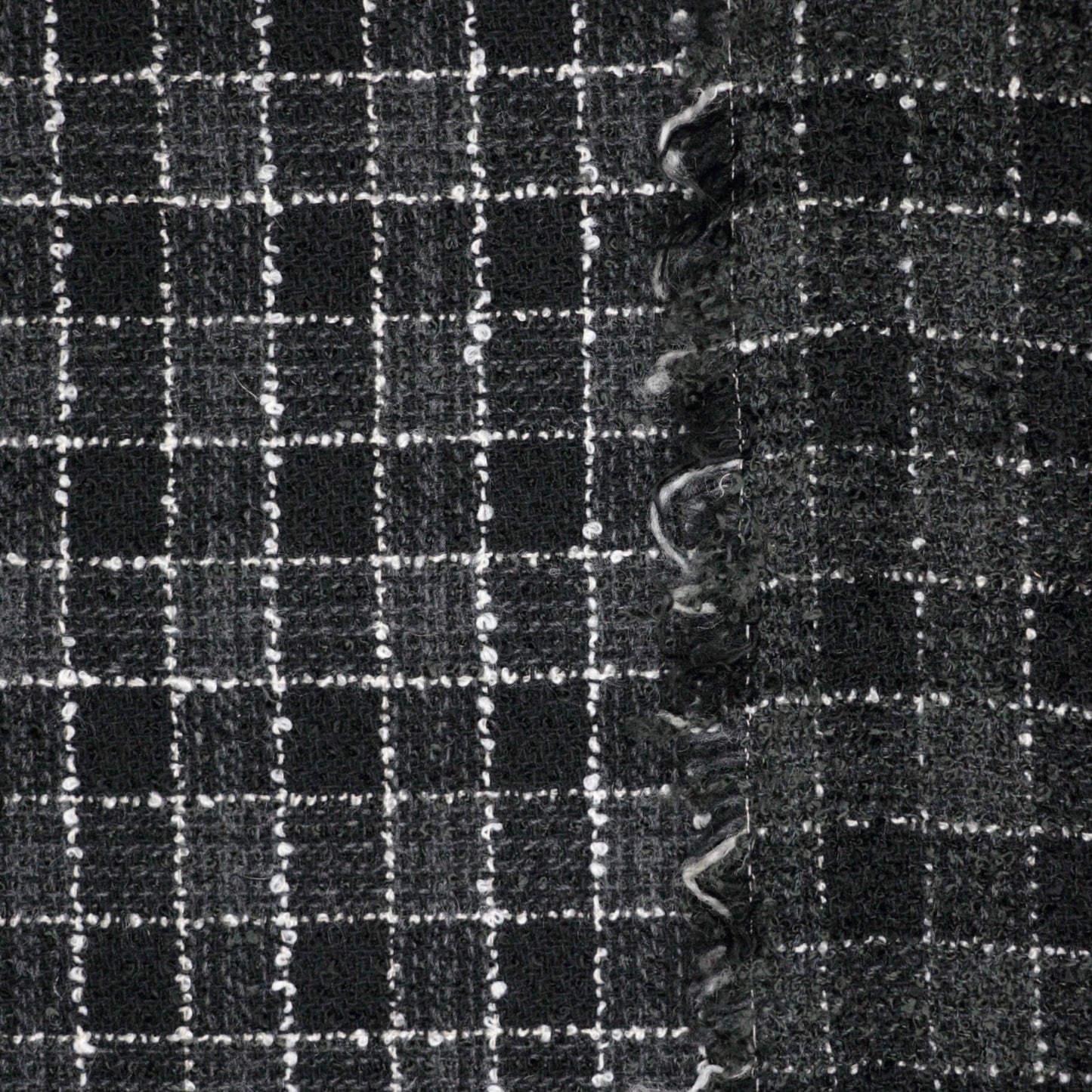 Black Check Wool Blend Boucle per/metre