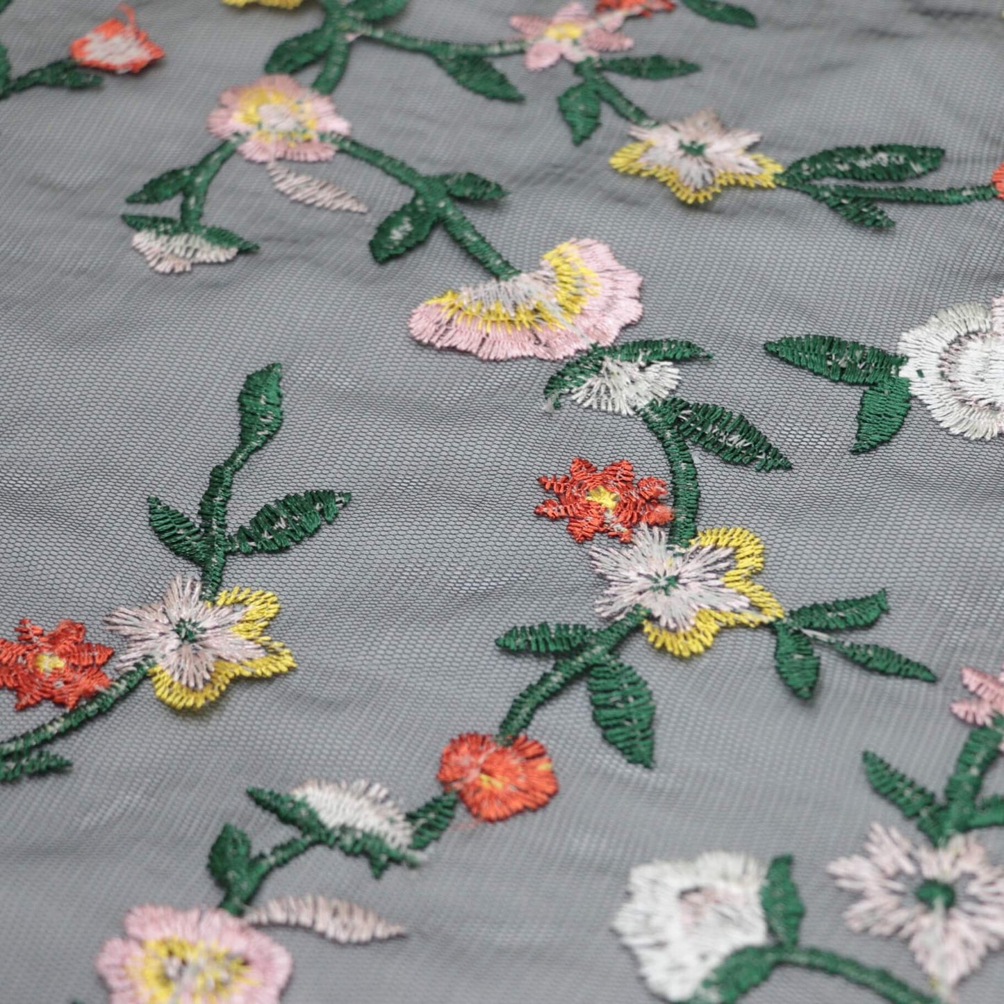 Black Floral Embroidered Mesh per/metre