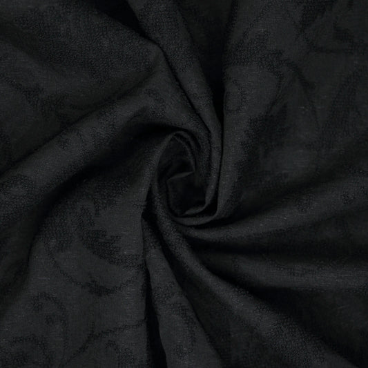 Black Floral Flock Polycotton 1m
