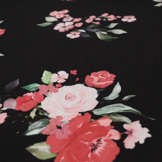Black Floral Jersey per/metre