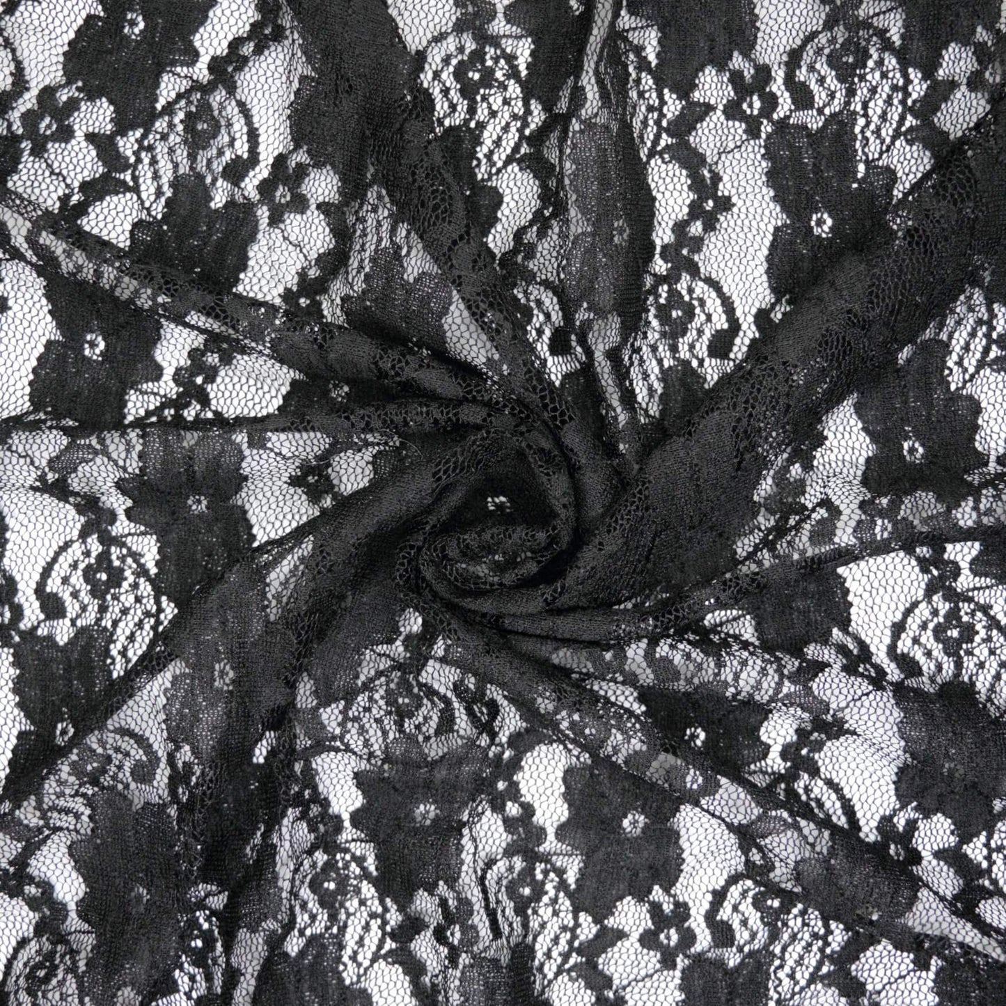 Black Floral Stretch Lace 1m