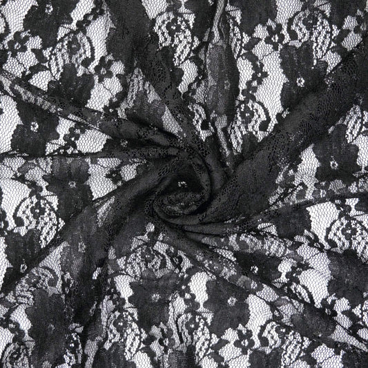 Black Floral Stretch Lace 1m