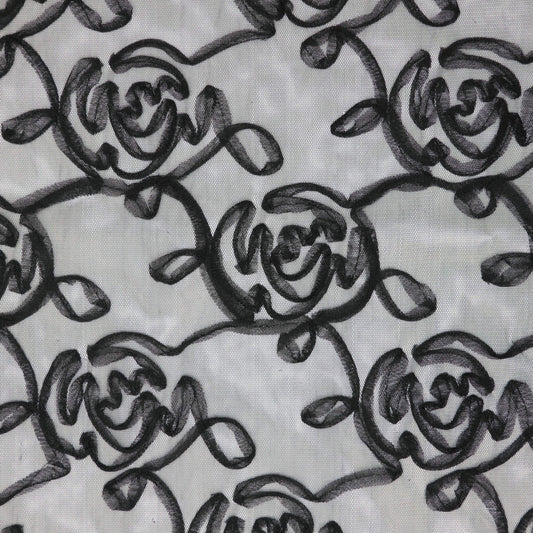 Black Rose Embossed Mesh per/metre