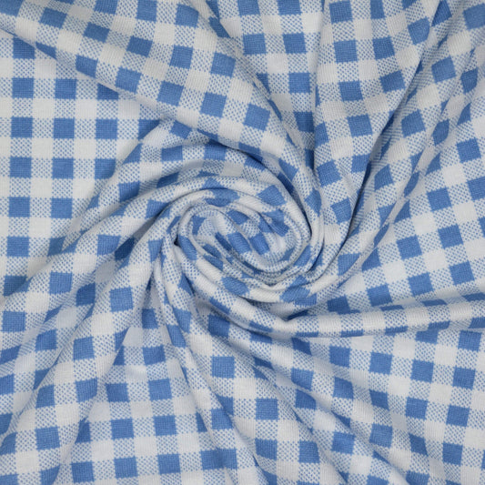 Blue Gingham Cotton Jersey 1m