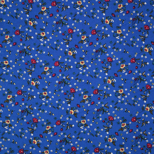 Blue Ditsy Floral Print Cotton per/metre