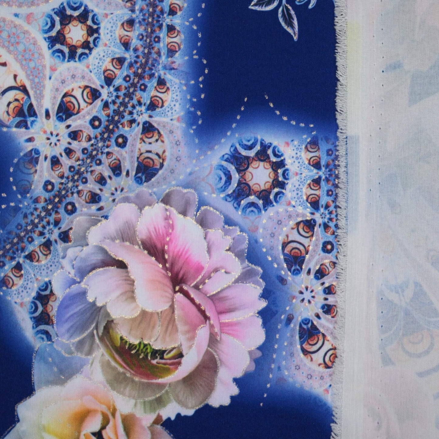 Blue Floral Polyviscose 1m