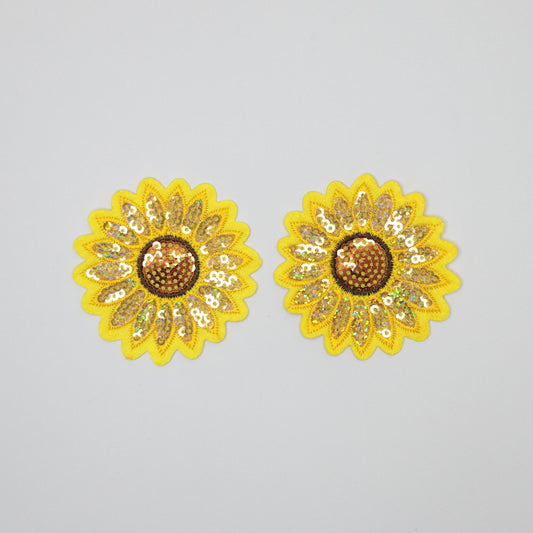 Bright Yellow Sequin Sunflower Iron-On Patch 2pk