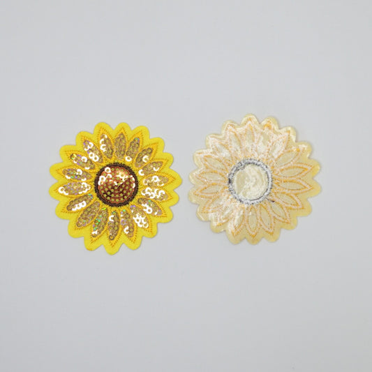 Bright Yellow Sequin Sunflower Iron-On Patch 2pk