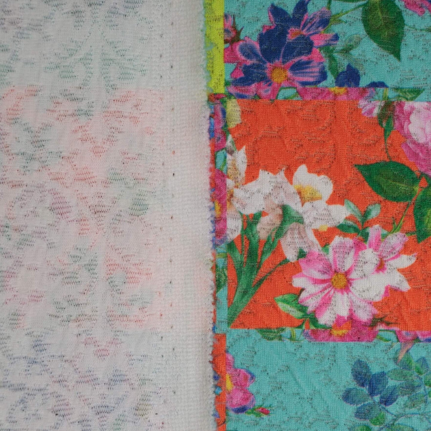 Colourful Block Print Floral Jacquard Knit per/metre