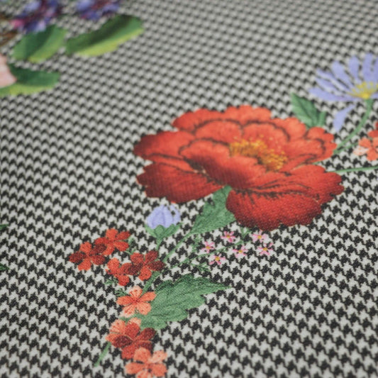 Cream Floral Houndstooth Jersey per/metre
