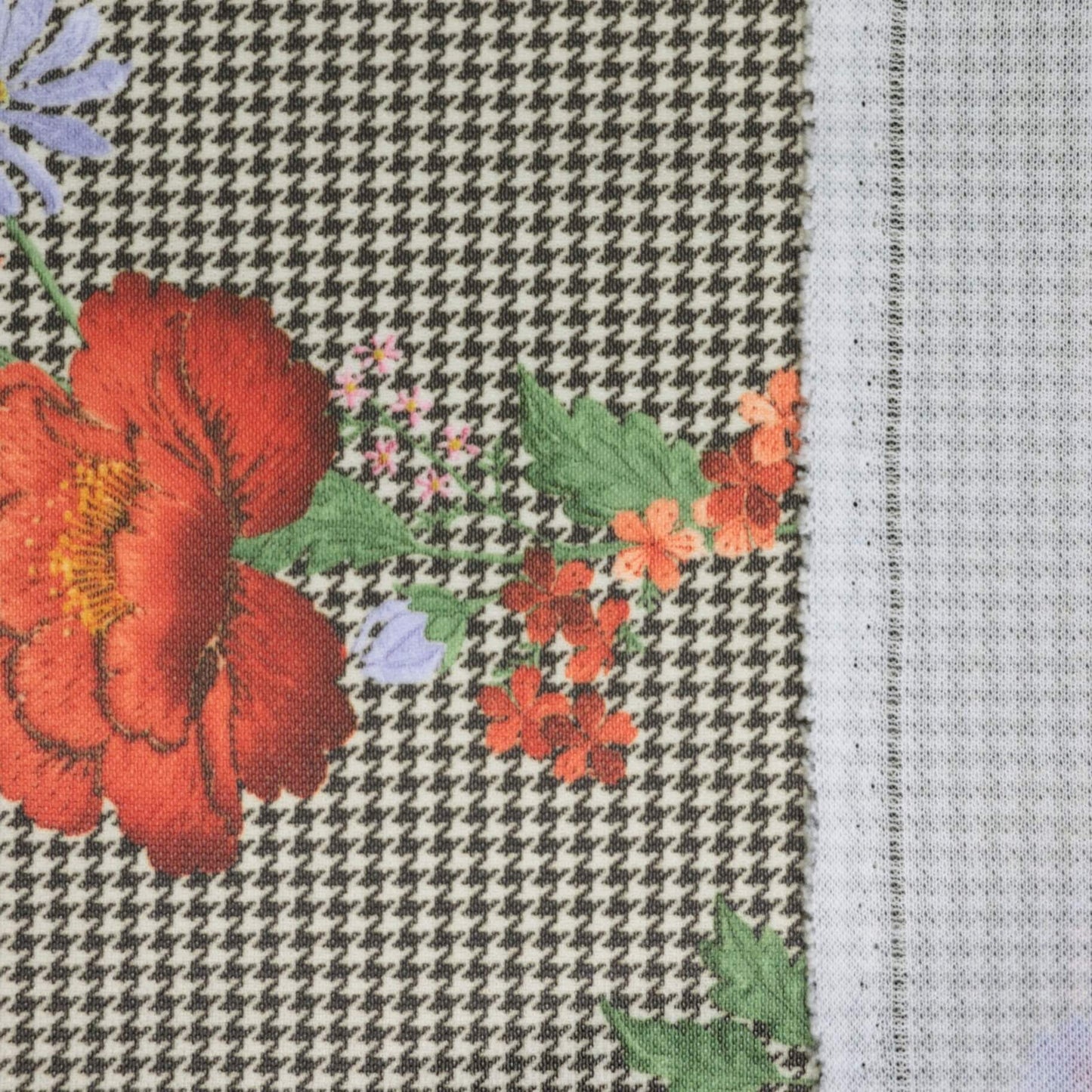 Cream Floral Houndstooth Jersey per/metre