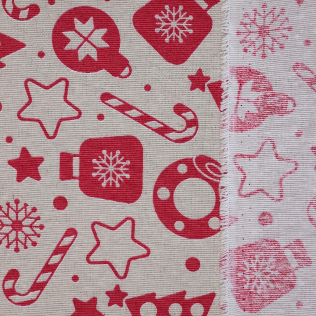 Cream & Red Festive Canvas per/metre