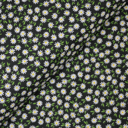 Ditsy Daisies Black 100% Cotton