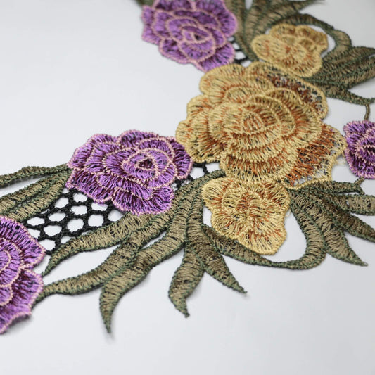 Elegant Lavender 3D-Floral Embroidered Lace Collar Applique