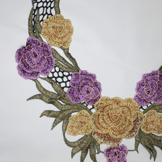 Elegant Lavender 3D-Floral Embroidered Lace Collar Applique