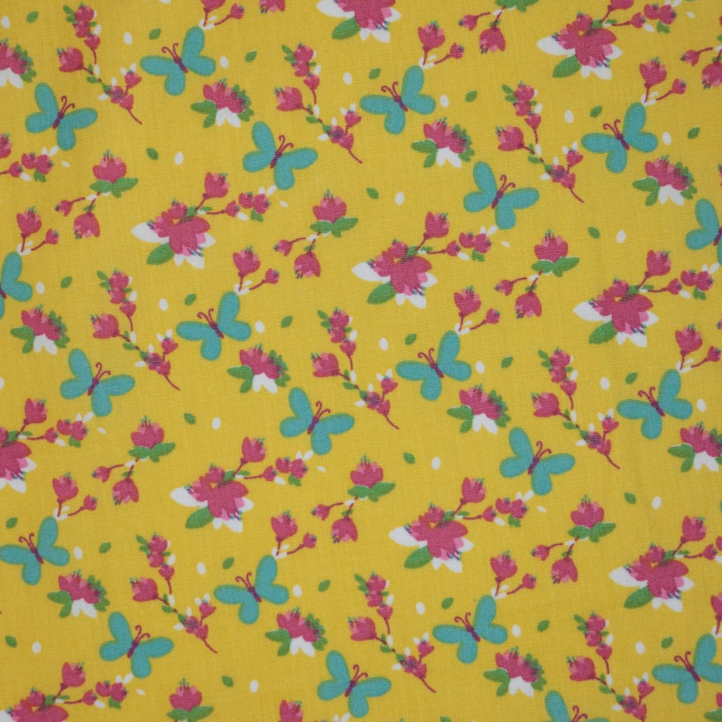 Flower & Butterfly Yellow Cotton 1m