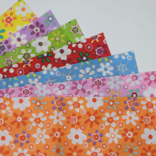 25x25cm Colourful Flower 100% Quilting Cotton Squares 7pk