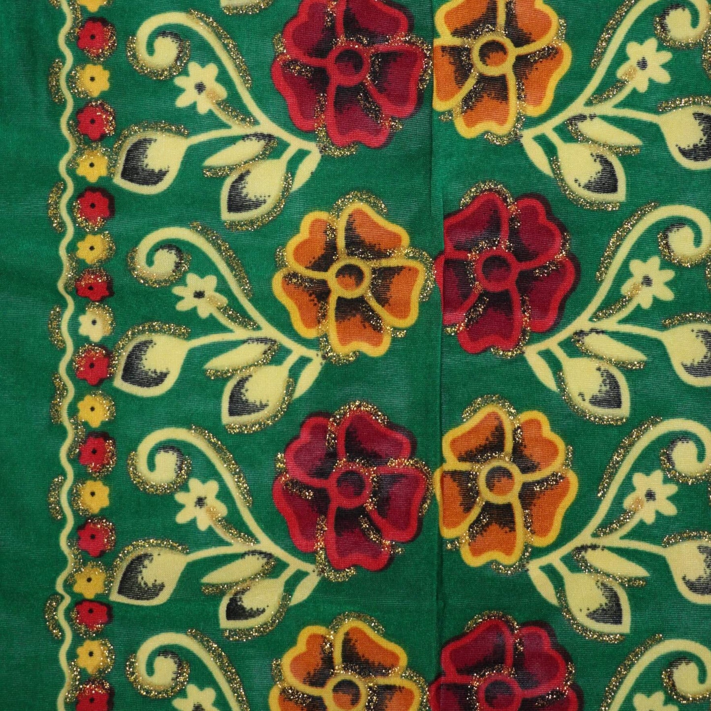 Green Glitter Floral Border Print ITY 1m