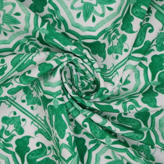 Green Tile Pattern Marocain Crepe 1m